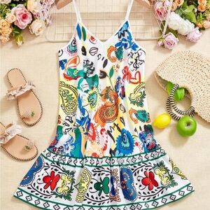 SHEIN VCAY Boho Print Ruffle Strap Cami Summer Beach Women Dress - S (4)